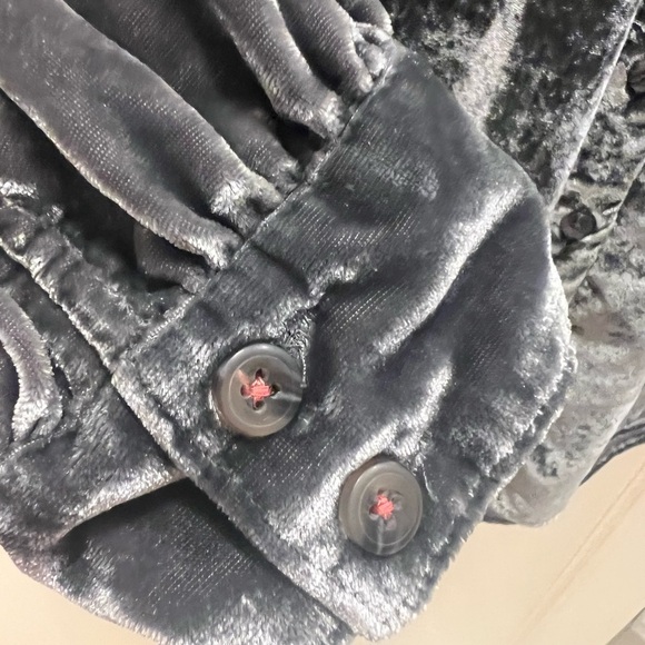 Small Anthropologie pilcro velvet femme button down collarless shirt grey gray - Picture 10 of 14